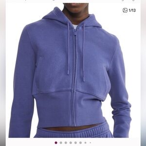 NWT Aritzia Cozy Sweatfleece Perfect High-Rib Full Zip XL Nightshade Blue